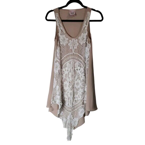 Romeo & Juliet Couture Tops - Romeo & Juliet Couture Tan Sheer Crochet Tunic Tank Sz Small Sleeveless Bohemian